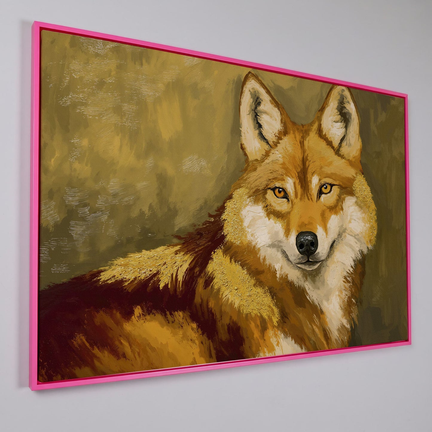Close-Up Fox Portrait Canvas Wall Art in pink floating frame