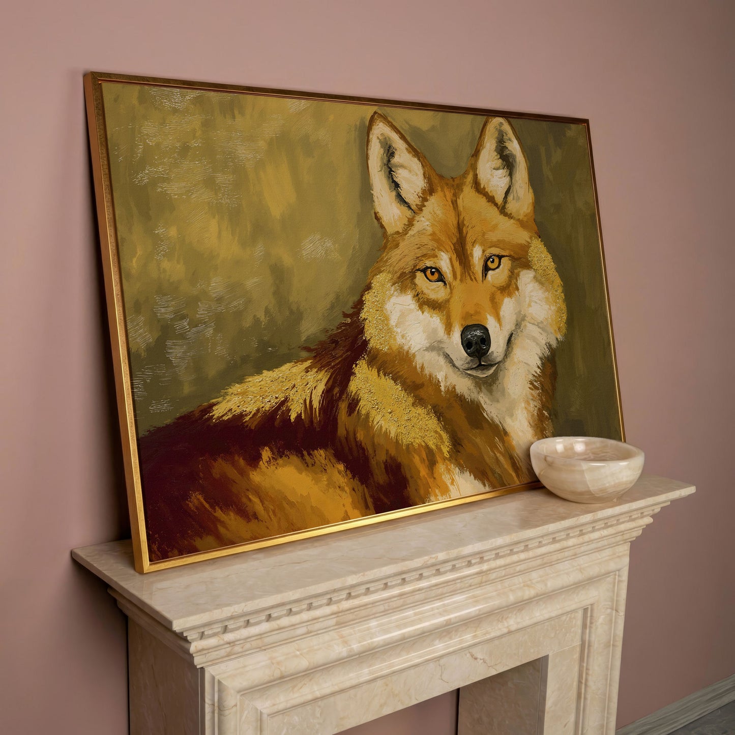 Close-Up Fox Portrait Canvas Wall Art in rose gold floating frame