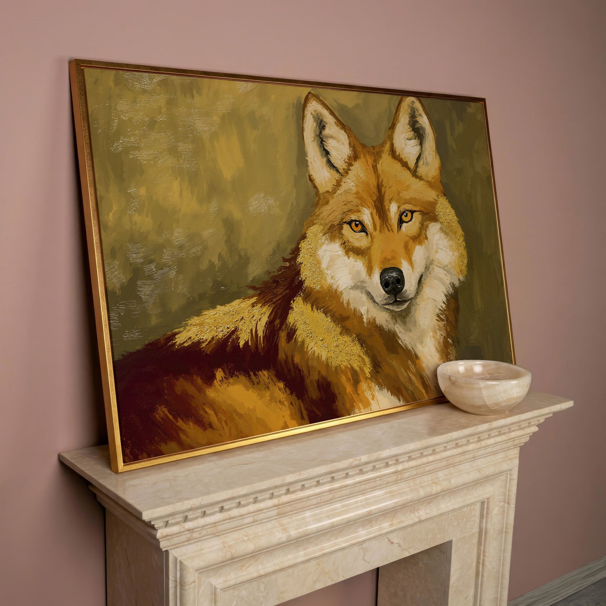 Close-Up Fox Portrait Canvas Wall Art in rose gold floating frame