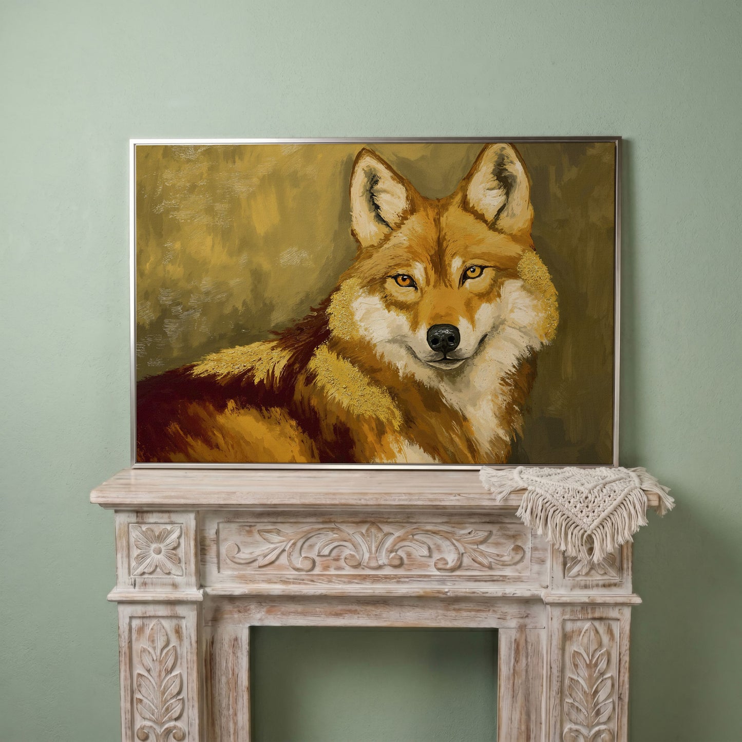 Close-Up Fox Portrait Canvas Wall Art in silver floating frame