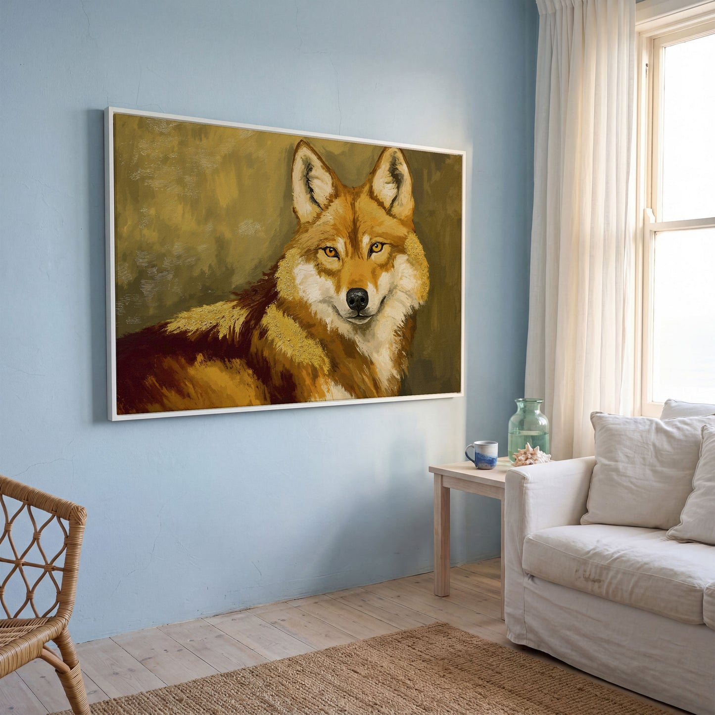 Close-Up Fox Portrait Canvas Wall Art in white floating frame