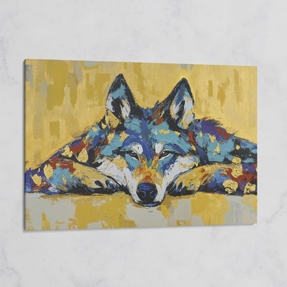 Resting Wolf Canvas Wall Art, Wildlife Print on gallery wrap