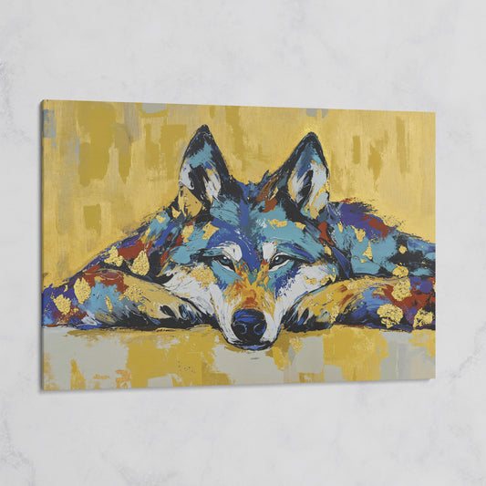Resting Wolf Canvas Wall Art, Wildlife Print on gallery wrap