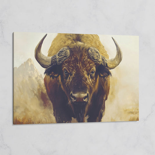 American Bison Portrait Canvas Wall Art with Landscape Background on gallery wrap