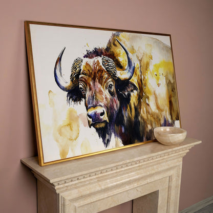 American Bison Portrait Canvas Wall Art in rose gold floating frame