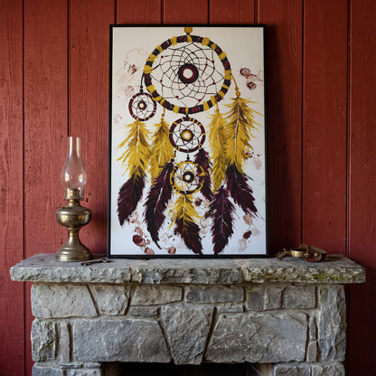 Dreamcatcher with Feathers Canvas Wall Art in black floating frame