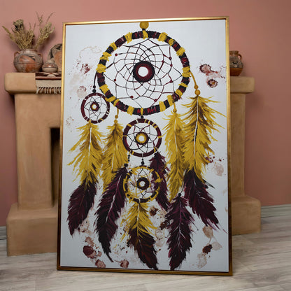 Dreamcatcher with Feathers Canvas Wall Art in rose gold floating frame