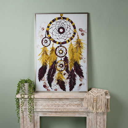 Dreamcatcher with Feathers Canvas Wall Art in silver floating frame