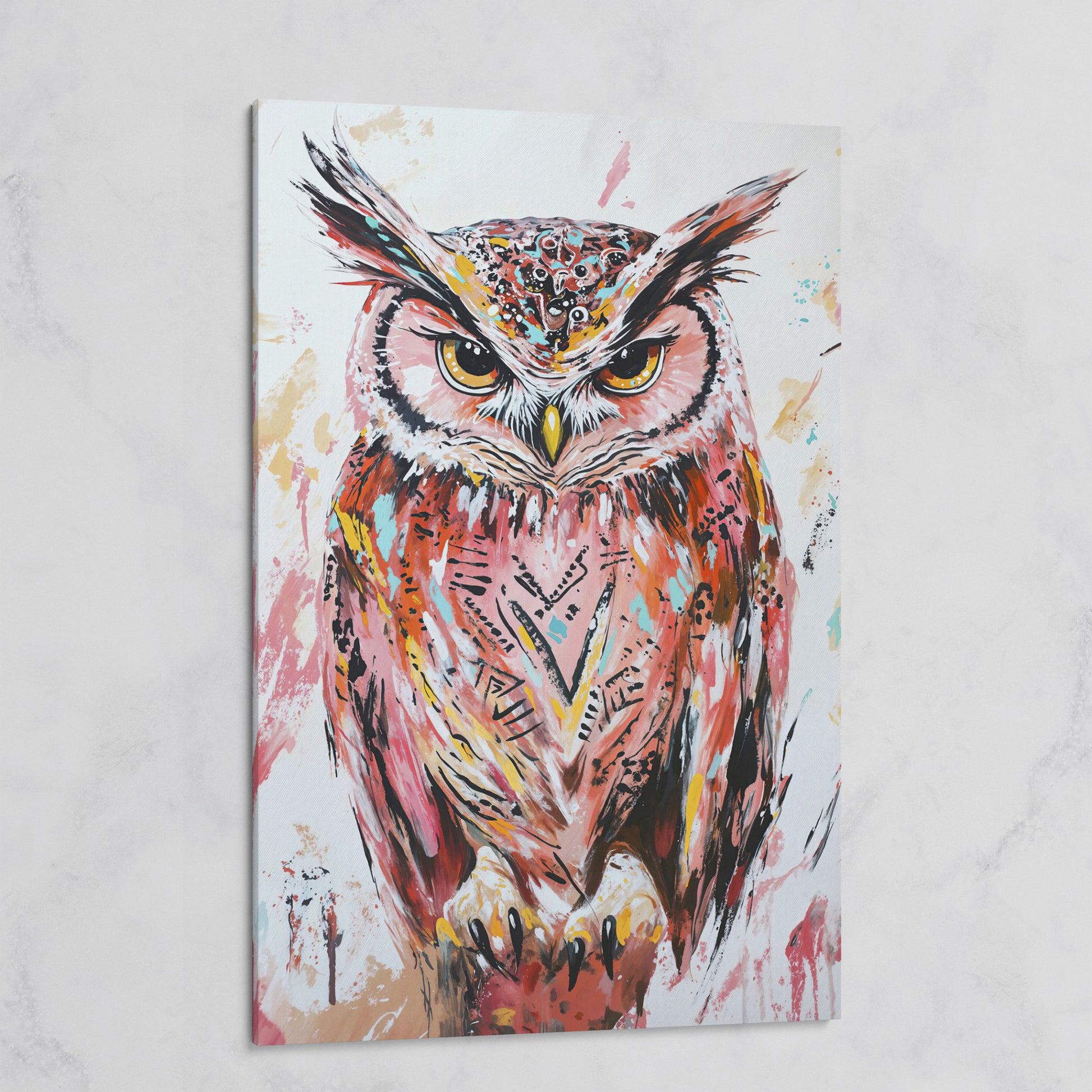 Perched Owl Portrait Canvas Wall Art on gallery wrap