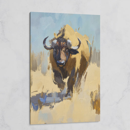 Bison Portrait Canvas Wall Art, Facing Forward on gallery wrap