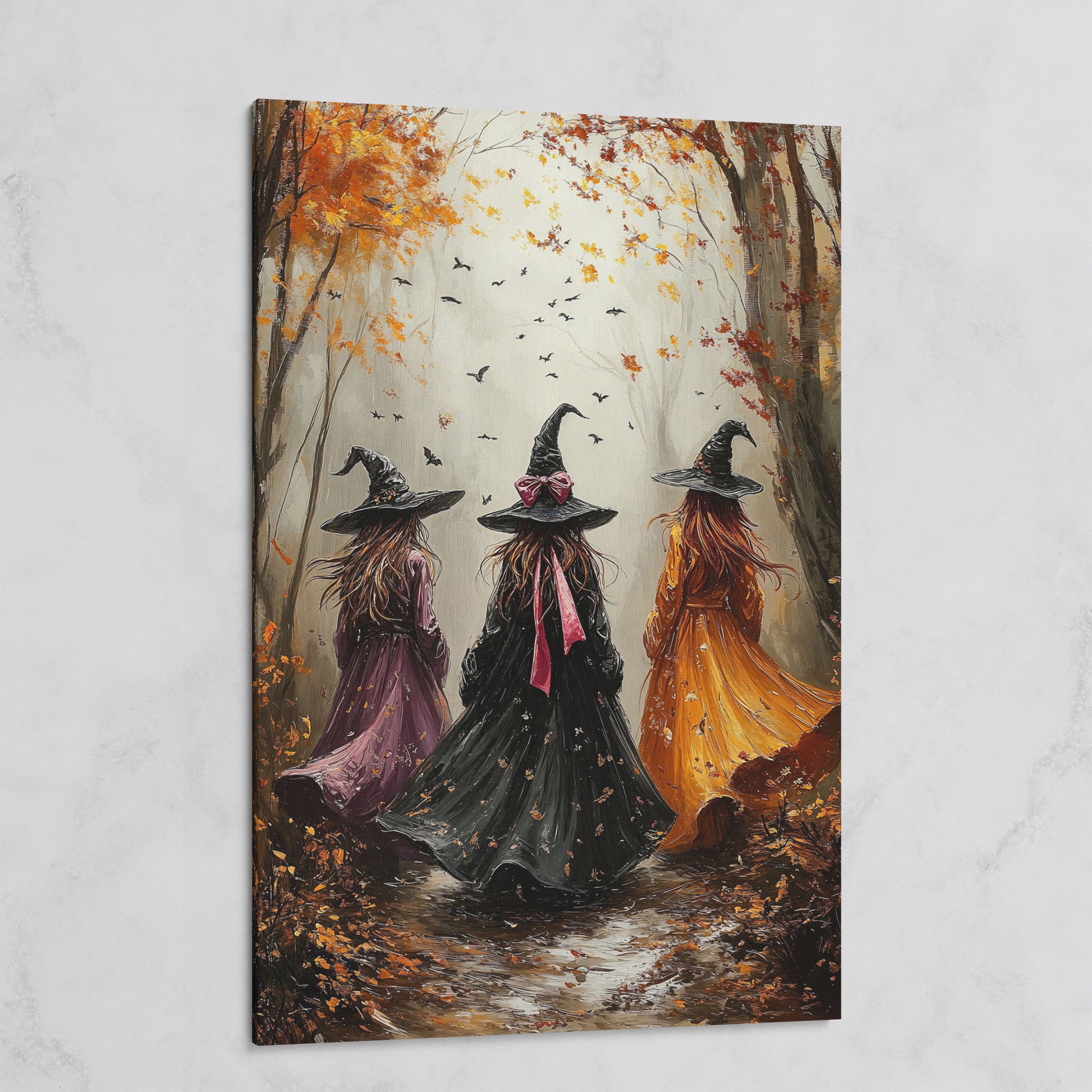 Three Witches in Autumnal Forest Canvas on gallery wrap