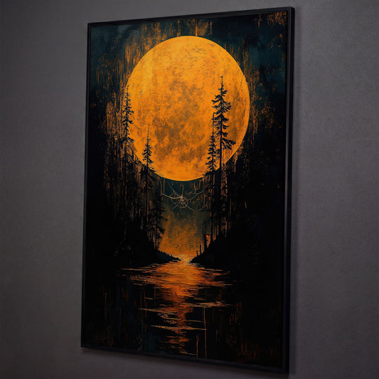 Gothic Moonlit Forest Canvas shown in black floating frame