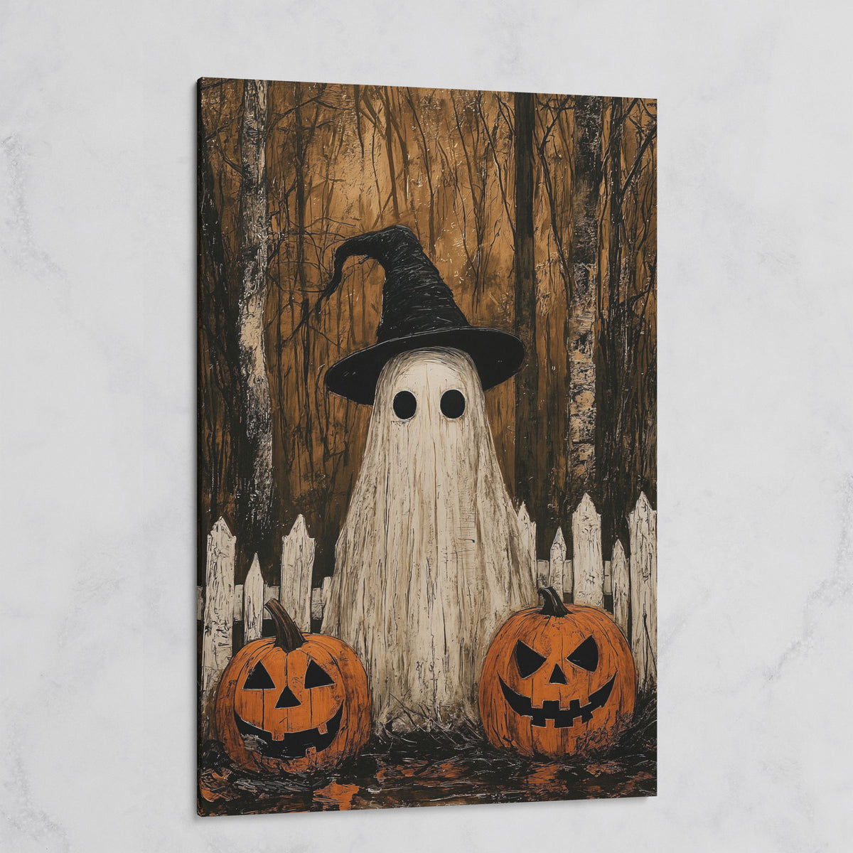 Spooky Ghost and Pumpkins Canvas on gallery wrap