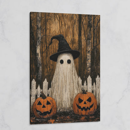 Spooky Ghost and Pumpkins Canvas on gallery wrap