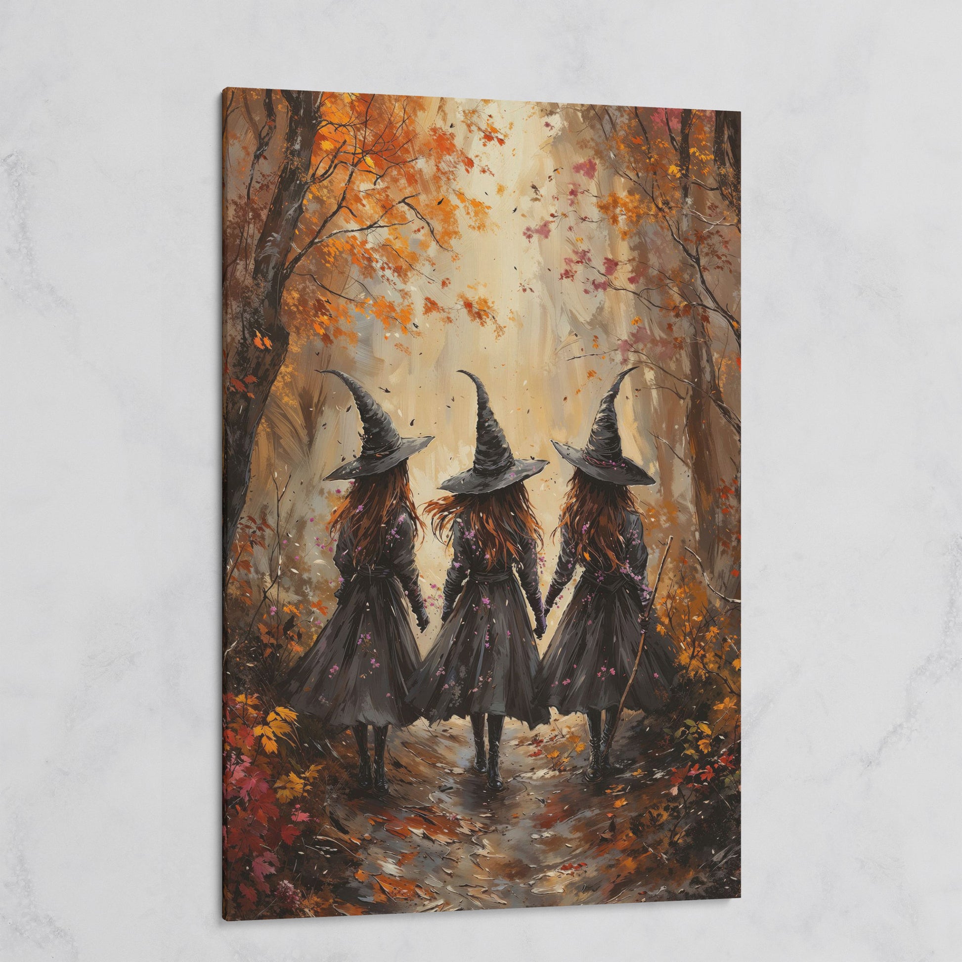 Witches in Autumn Forest Canvas on gallery wrap