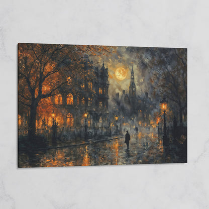 Moonlit Gothic Victorian Street Scene Canvas Wall Art on gallery wrap