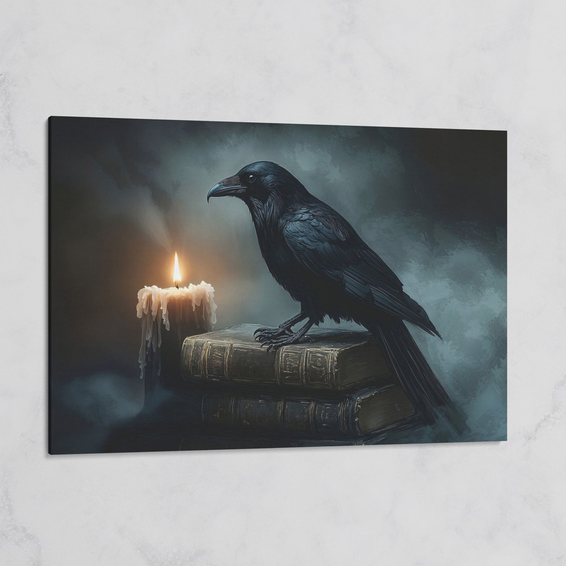 Raven and Candle Canvas Art for Gothic Interiors on gallery wrap