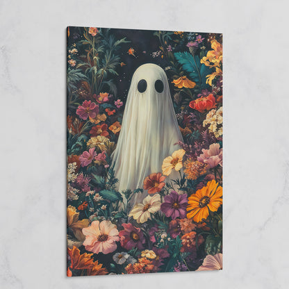 Whimsical Ghost in Floral Garden Canvas on gallery wrap