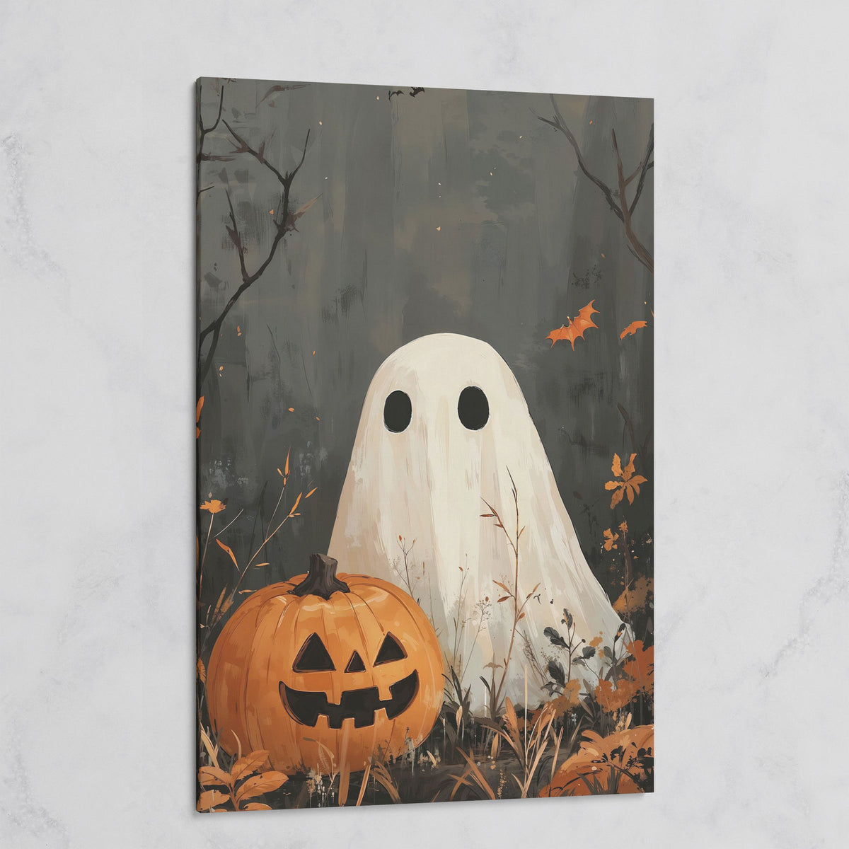 Ghost and Pumpkin Haunting Canvas Print on gallery wrap