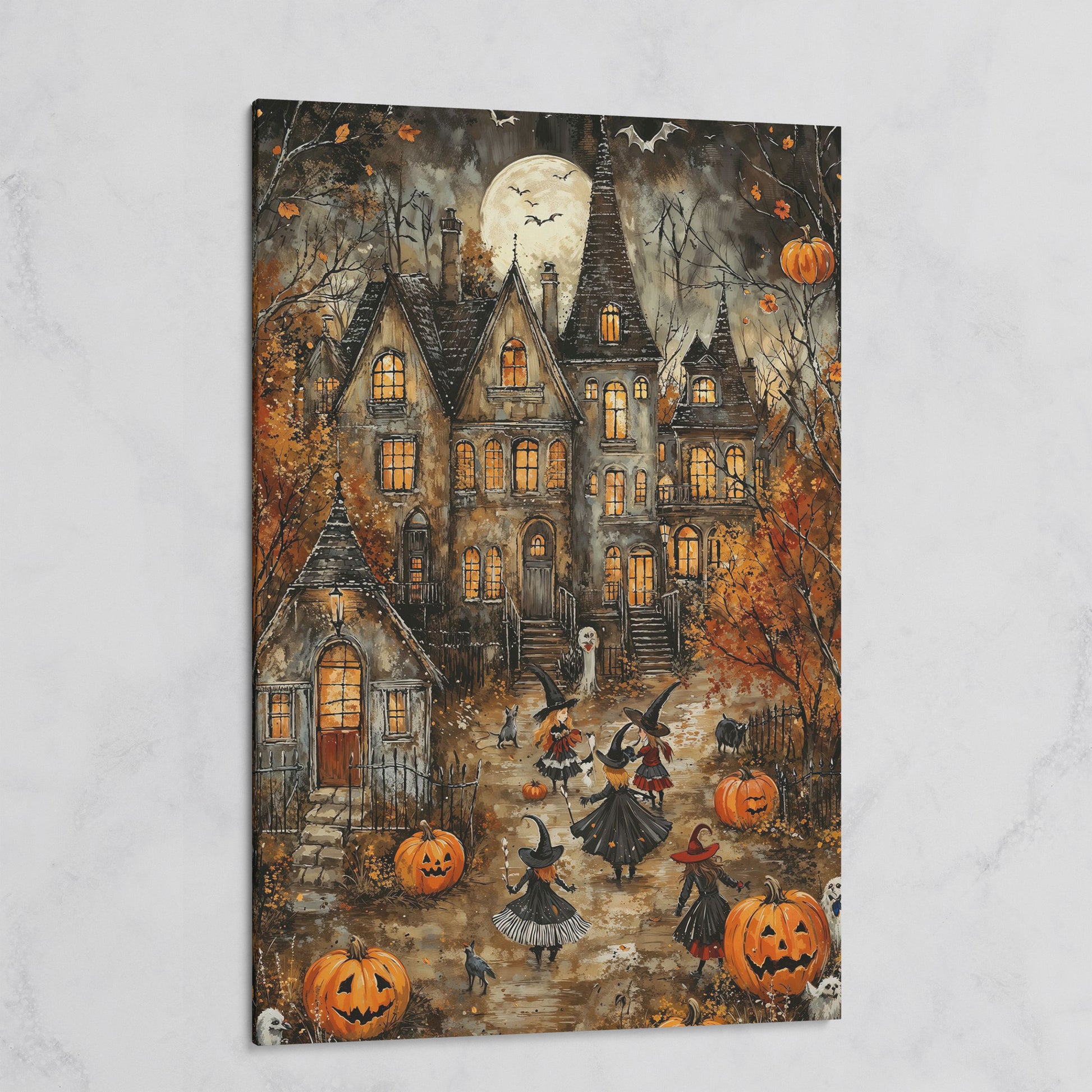 Haunted House with Witches Canvas Print on gallery wrap
