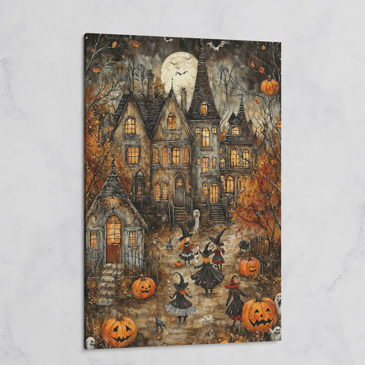Haunted House with Witches Canvas Print on gallery wrap