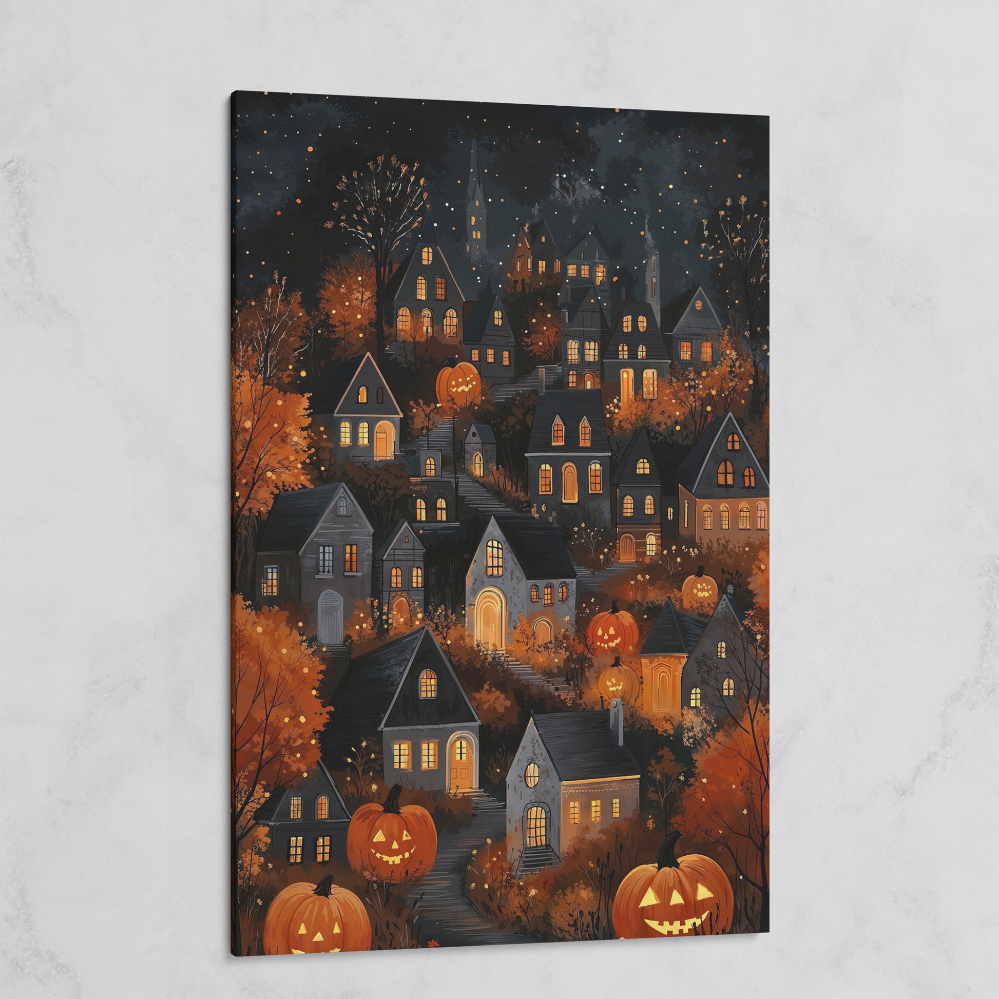 Halloween Pumpkin Town Canvas Print on gallery wrap