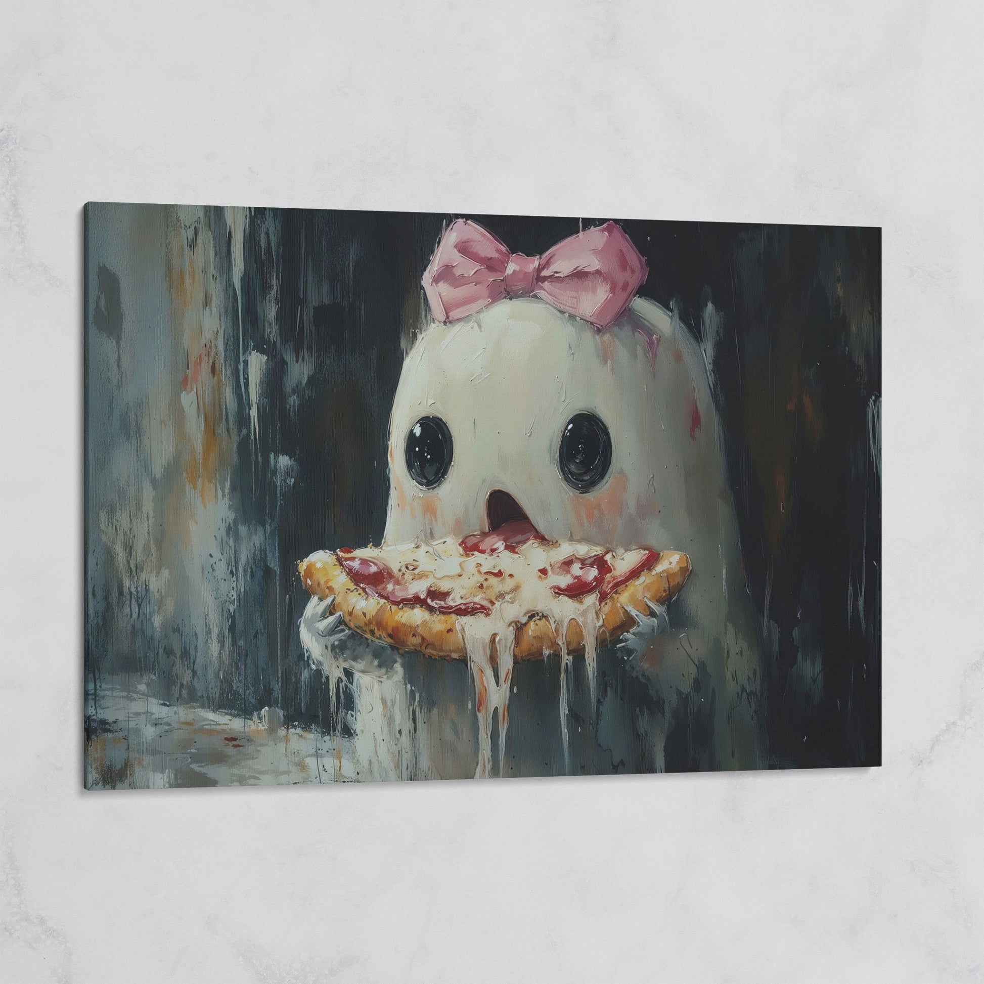 Funny Ghost Eating Pizza Canvas on gallery wrap