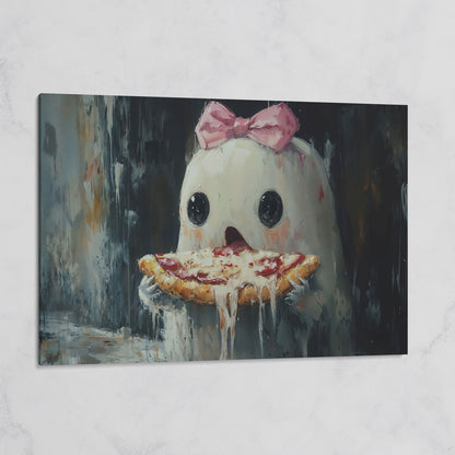 Funny Ghost Eating Pizza Canvas on gallery wrap