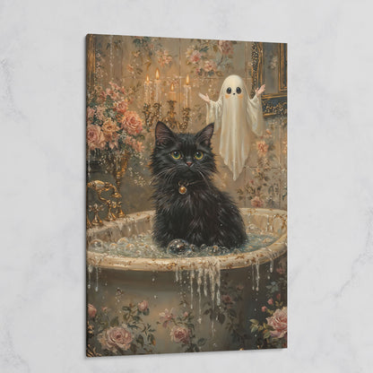 Black Cat in Tub Canvas Print for Halloween on gallery wrap