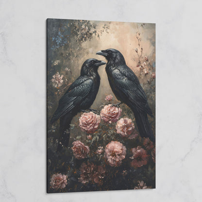 Ravens and Roses Gothic Botanical Canvas Wall Art on gallery wrap