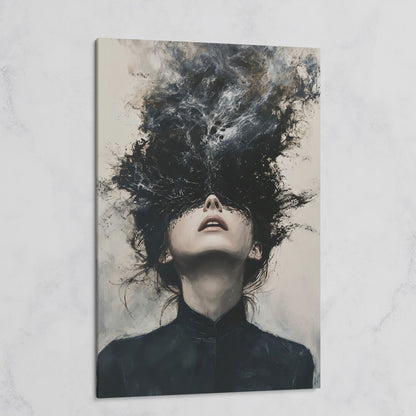 Dark Abstract Woman Portrait Canvas Art, Smoke Burst on gallery wrap