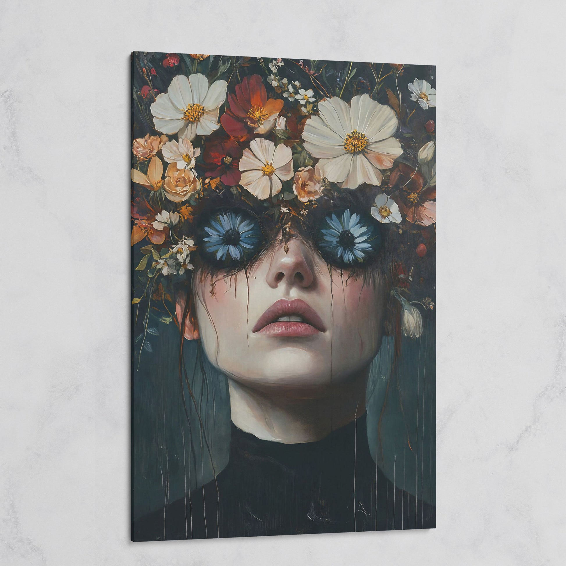 Gothic Floral Eyes Woman Canvas Print on gallery wrap