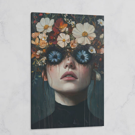 Gothic Floral Eyes Woman Canvas Print on gallery wrap