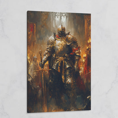 Medieval Knight in Armor Canvas Art, Dark Fantasy Warrior Print on gallery wrap