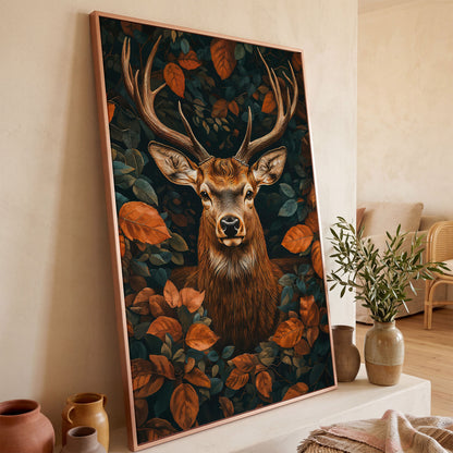 Mystical Forest Deer Canvas in rose gold floating frame