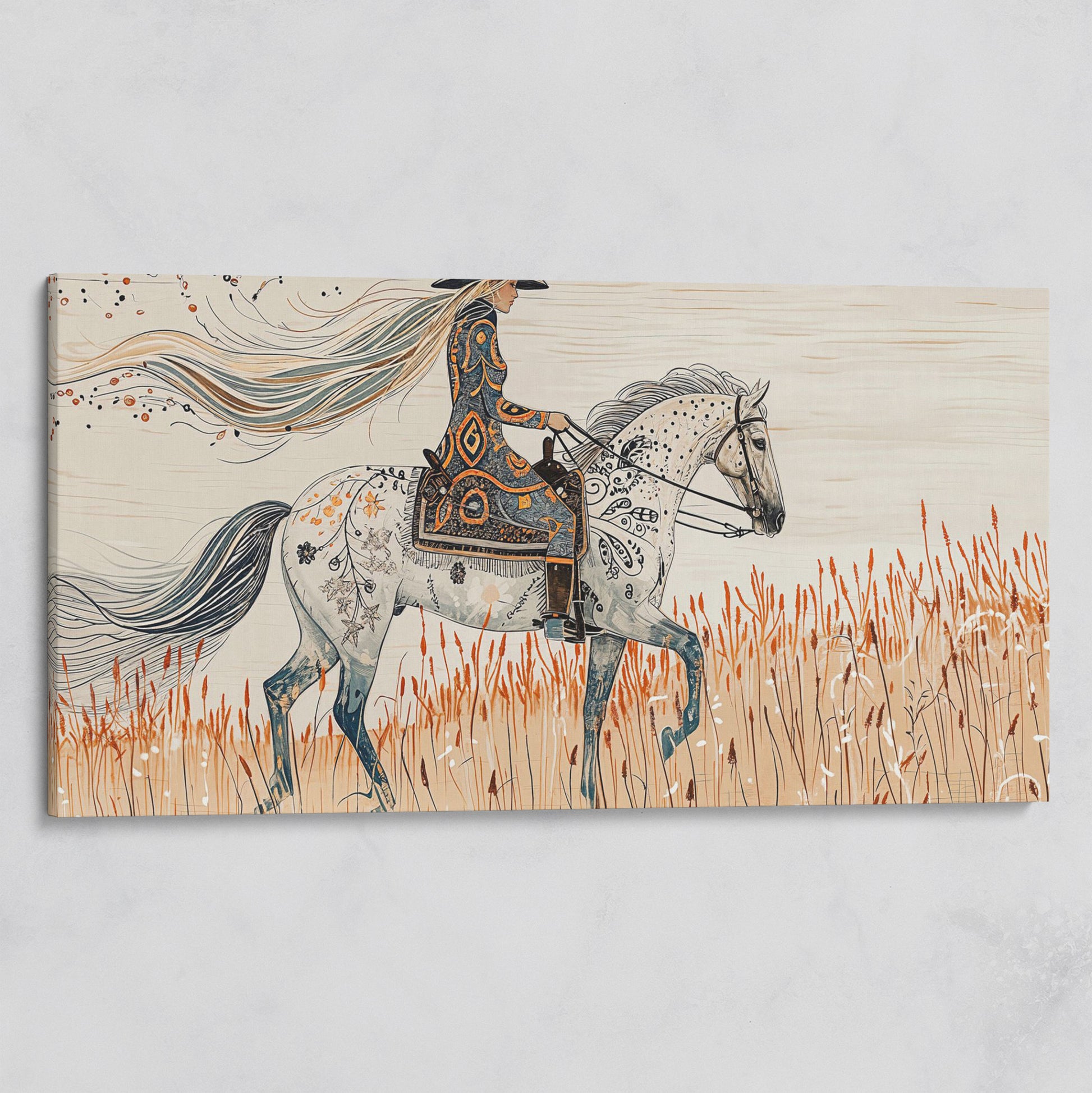 Cowgirl on Horseback Canvas Print on gallery wrap