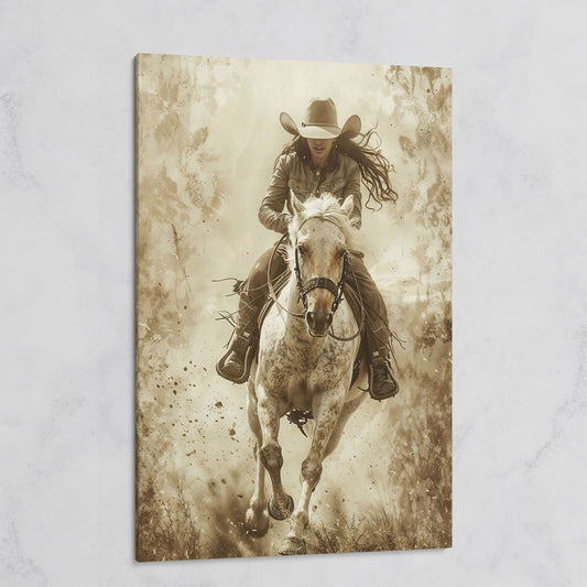 Dynamic Cowgirl Rider Canvas Print on gallery wrap