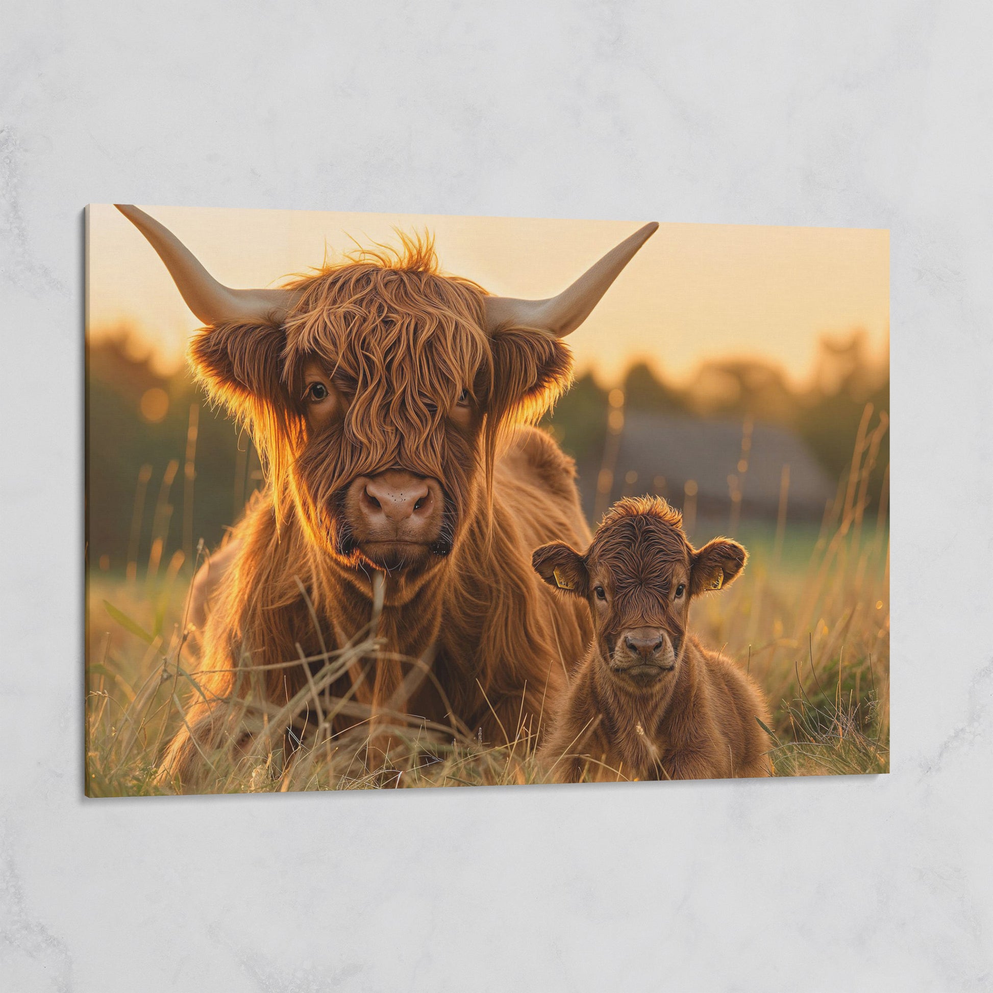 Highland Cow and Calf Canvas Wall Art on gallery wrap