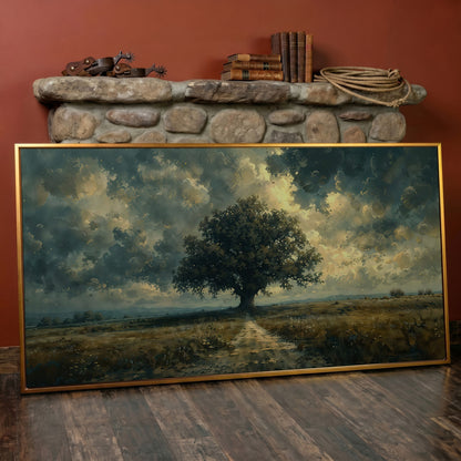 Tree of Life Wilderness Canvas in antique gold floating frame