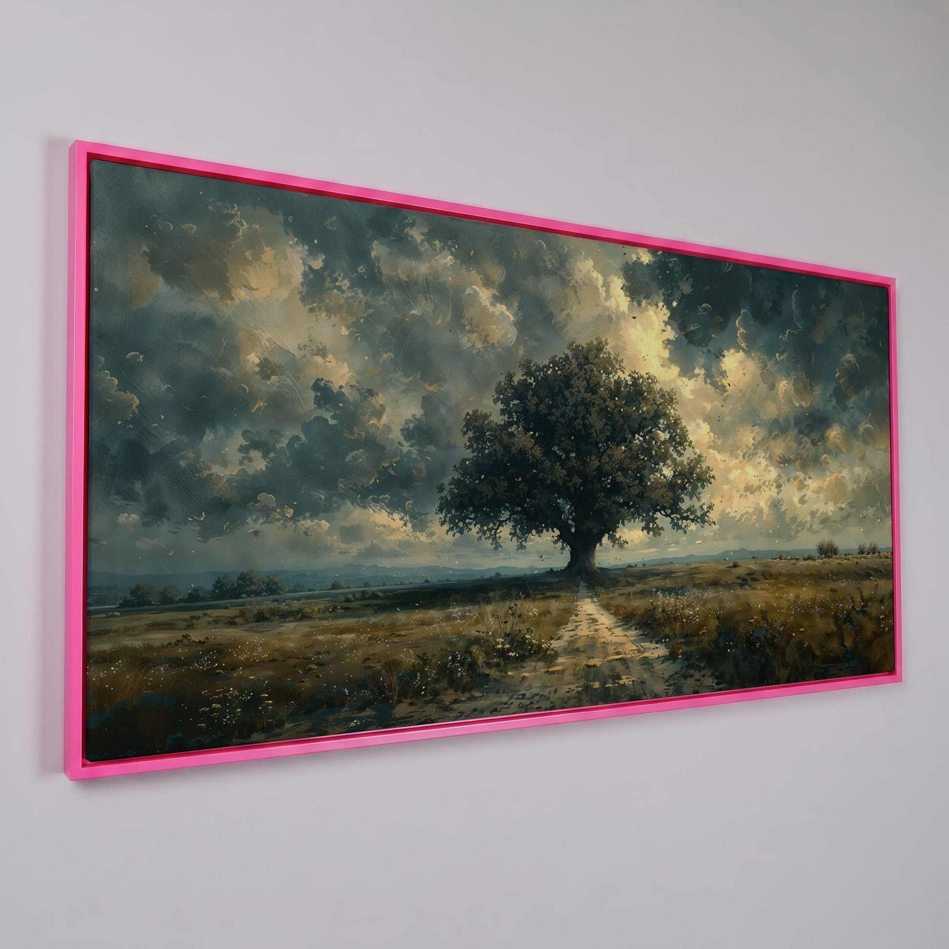 Tree of Life Wilderness Canvas in pink floating frame