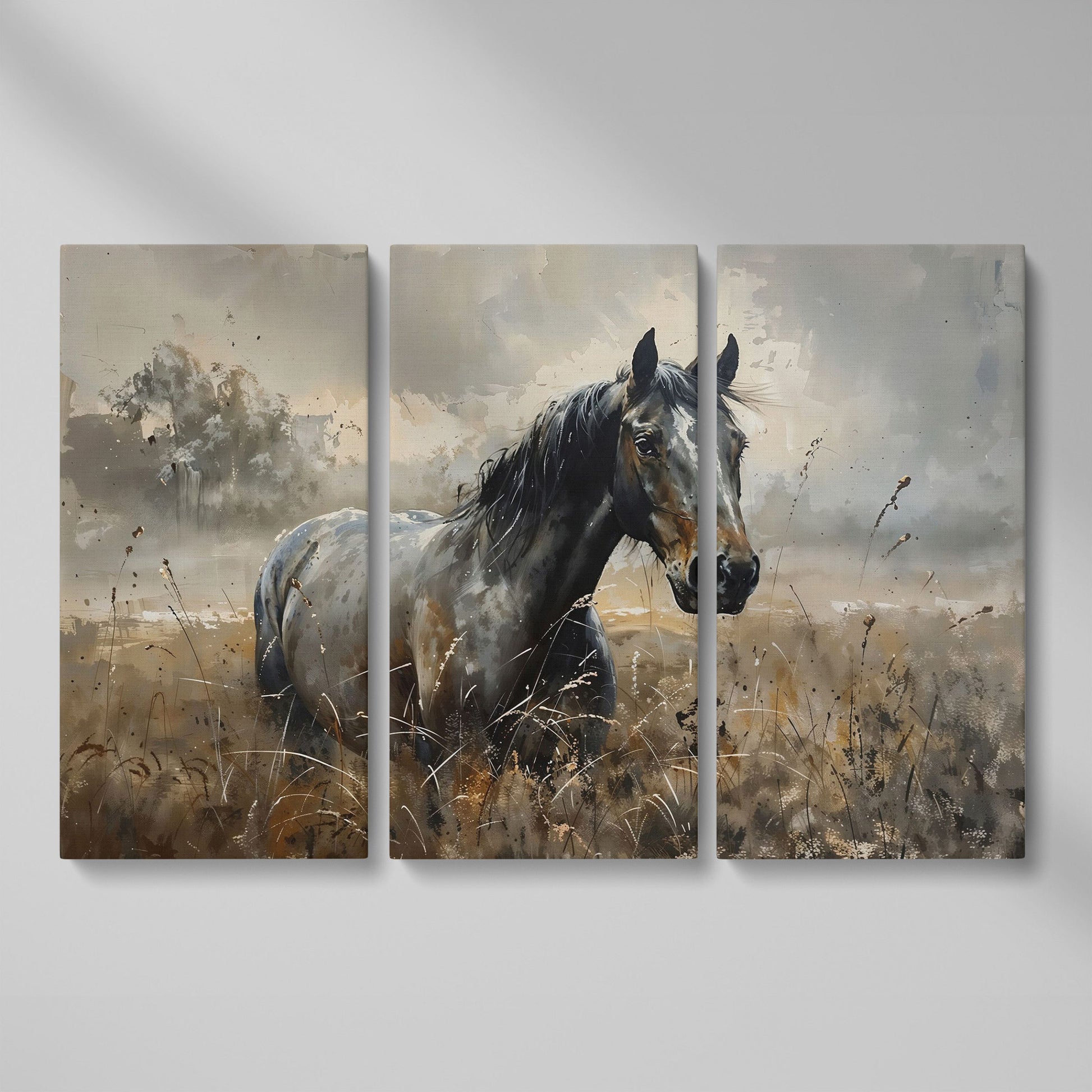 Stallion in the Pasture Canvas Print as 3-panel split version