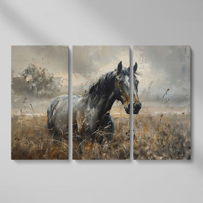 Stallion in the Pasture Canvas Print as 3-panel split version