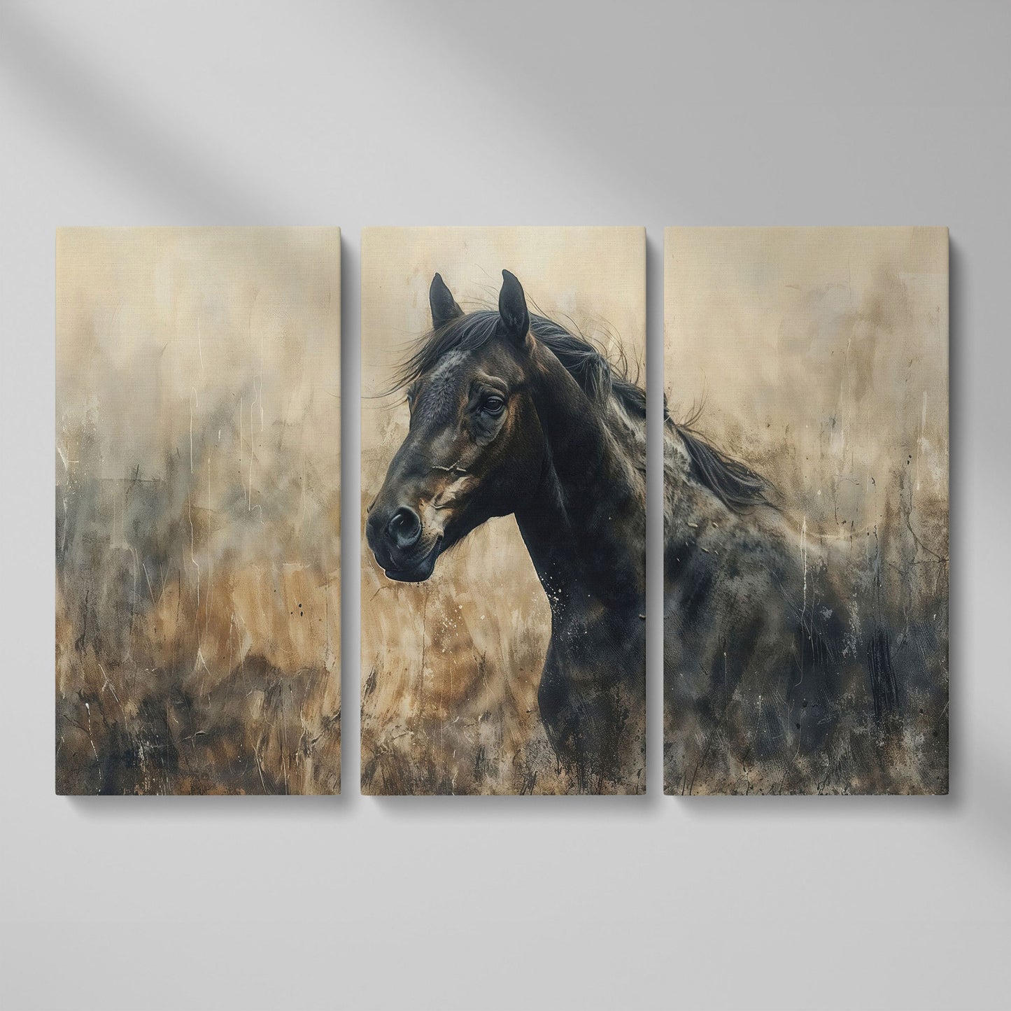 Wild Horse in Profile Canvas Art as 3-panel split version