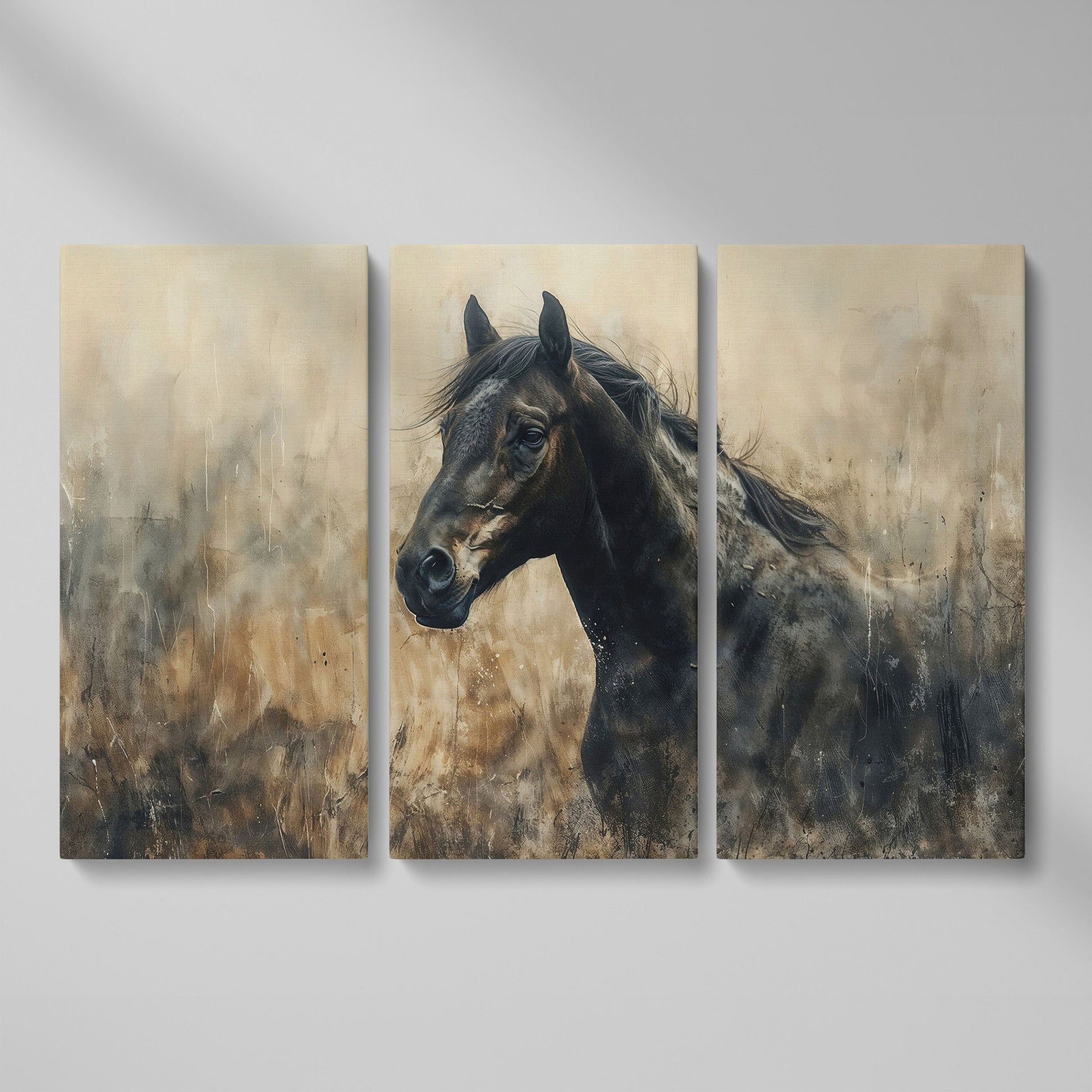 Wild Horse in Profile Canvas Art as 3-panel split version