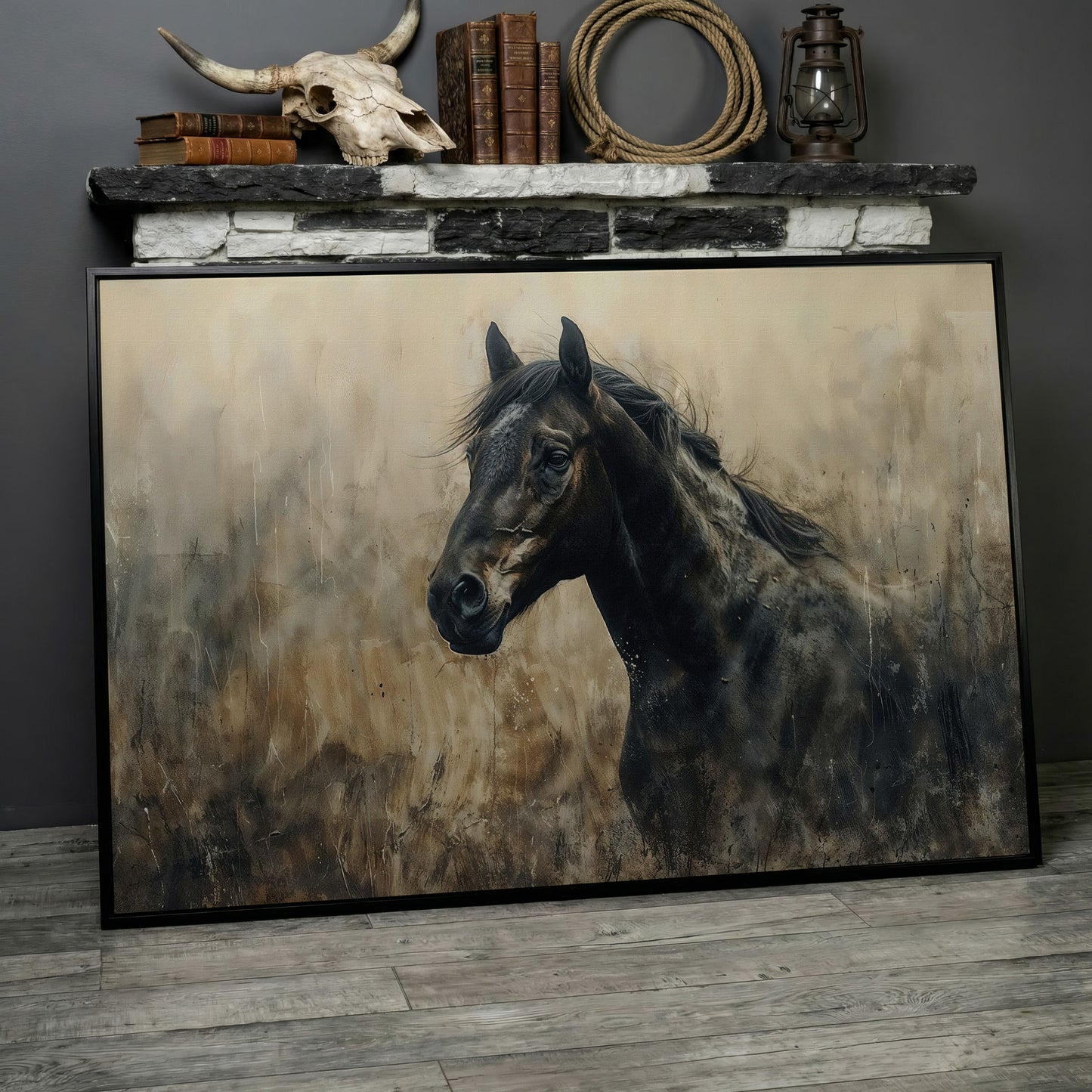 Wild Horse in Profile Canvas Art in black floating frame