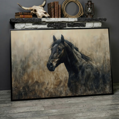 Wild Horse in Profile Canvas Art in black floating frame