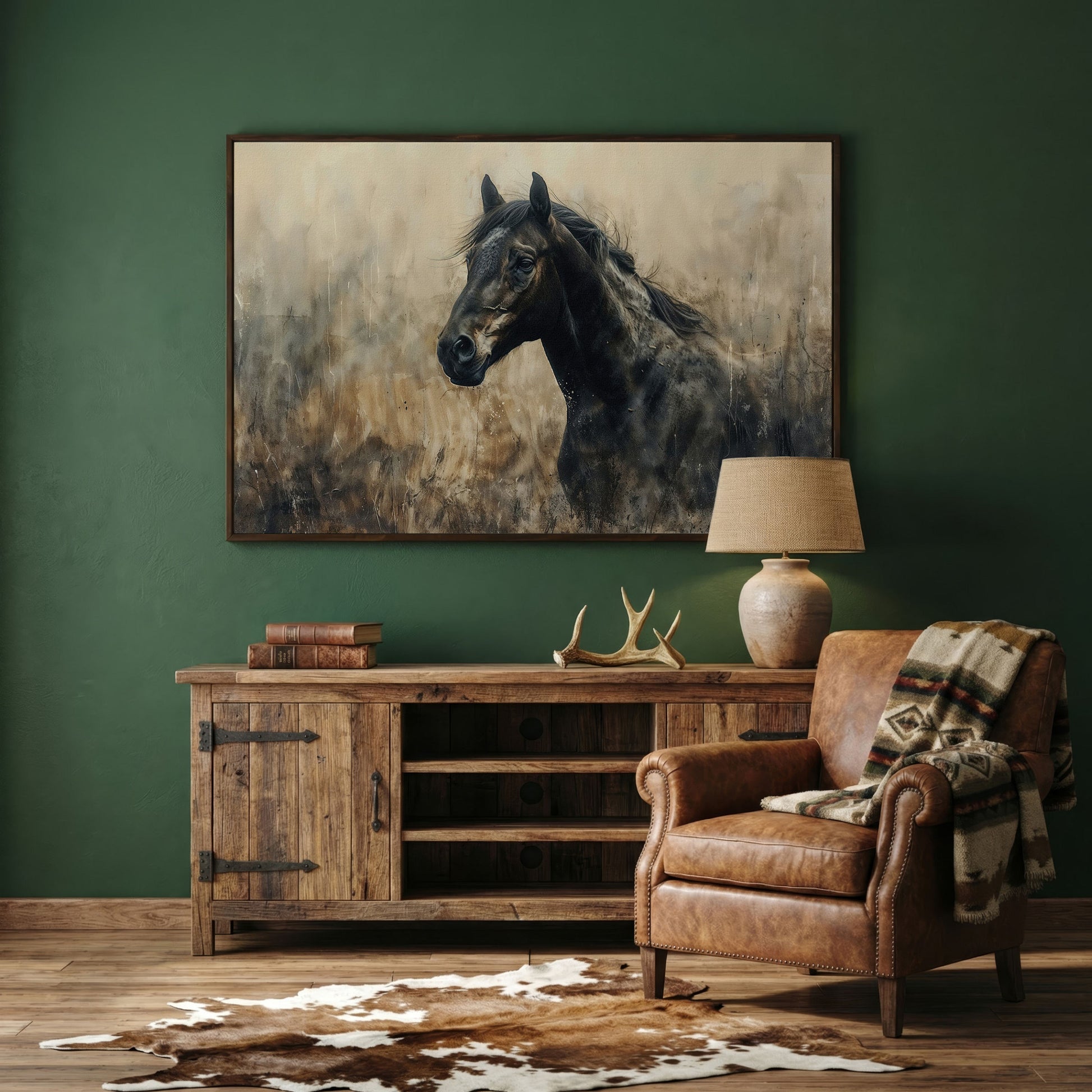 Wild Horse in Profile Canvas Art in dark walnut floating frame