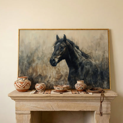 Wild Horse in Profile Canvas Art in white oak floating frame