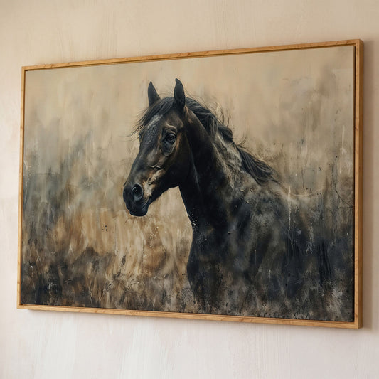 Wild Horse in Profile Canvas Art shown in white oak floating frame