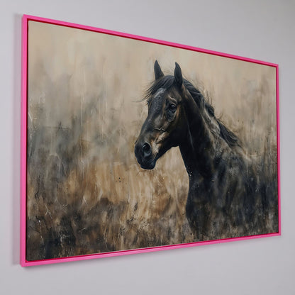 Wild Horse in Profile Canvas Art in pink floating frame